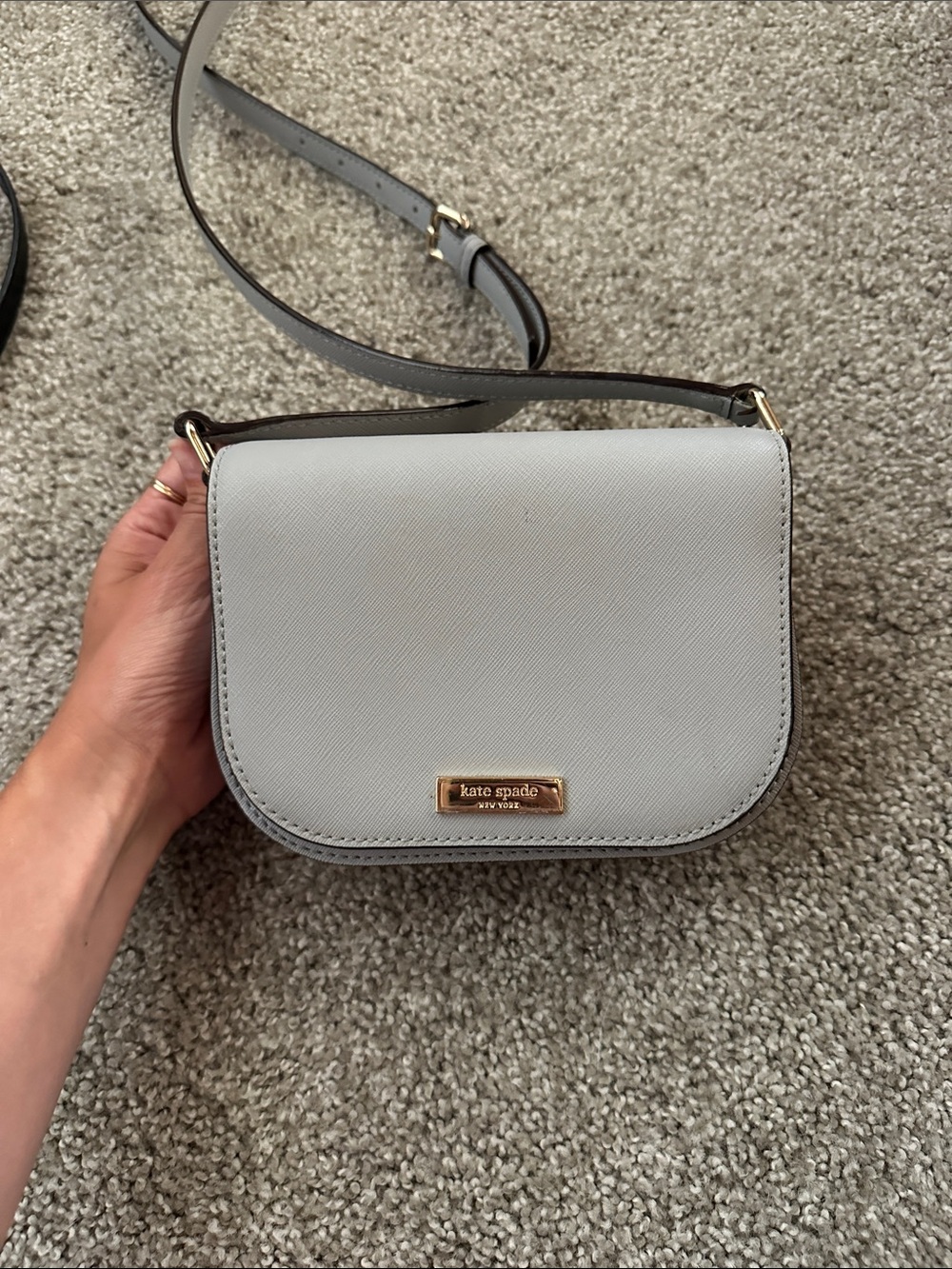 kate spade gray/light blue Leather Crossbody with Gold Hardware
